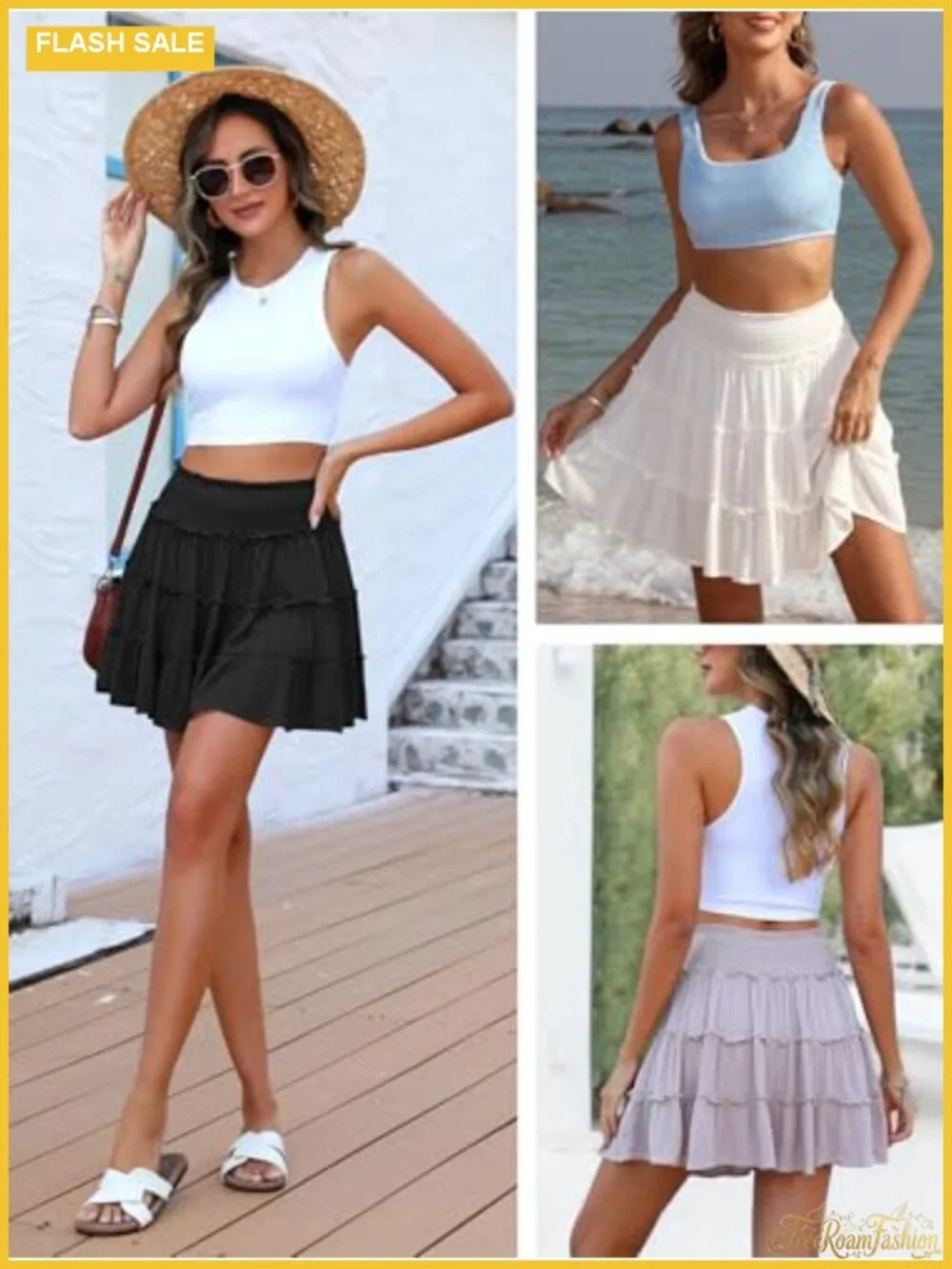 Women Ruffle Tiered Skort with Built-in Shorts High Waist Rayon Boho Beach Mini
